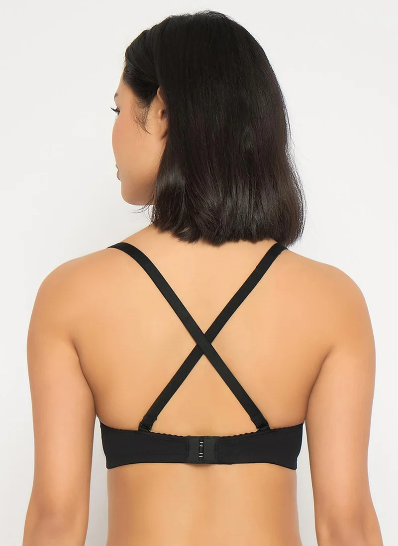 كلوفيا Clovia Padded Non-Wired Full Coverage Self-Striped Multiway T-shirt Bra in Black