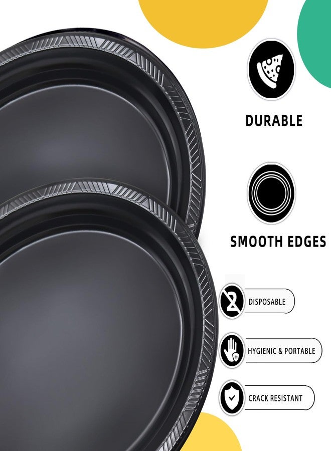 BONSINY Black Plastic Plates 12 inch x 10 inch- Oval Black Plates Disposable for Party Birthday Picnic BBQ Halloween (50 Count) - Image 3
