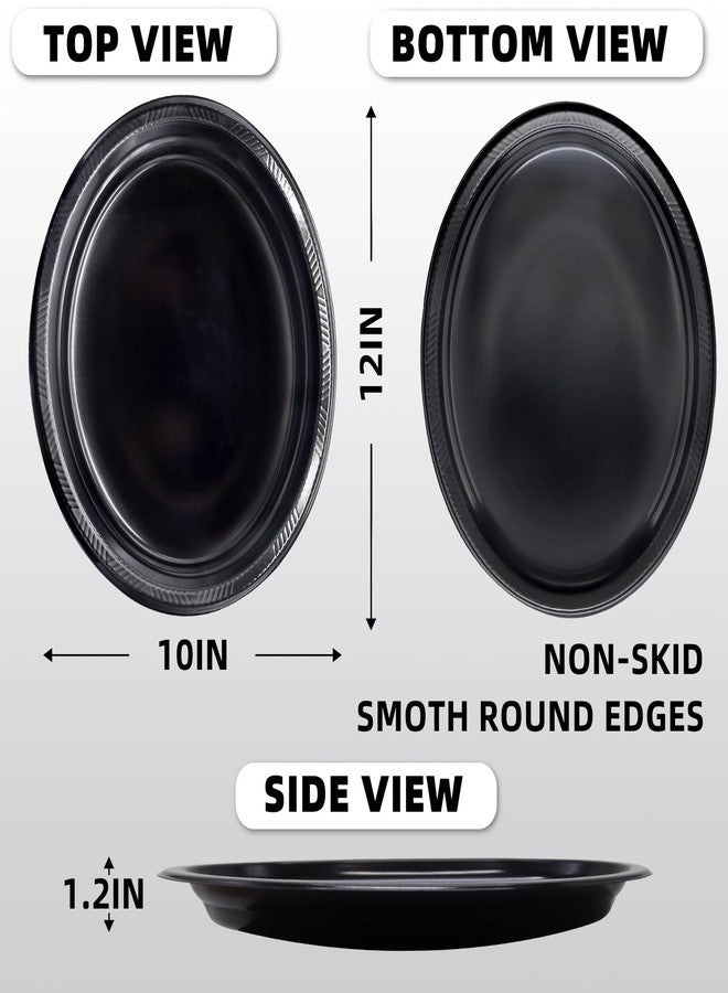 BONSINY Black Plastic Plates 12 inch x 10 inch- Oval Black Plates Disposable for Party Birthday Picnic BBQ Halloween (50 Count) - Image 2