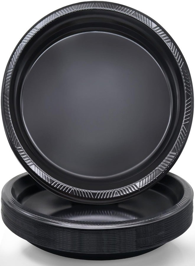 BONSINY Black Plastic Plates 12 inch x 10 inch- Oval Black Plates Disposable for Party Birthday Picnic BBQ Halloween (50 Count) - Image 1