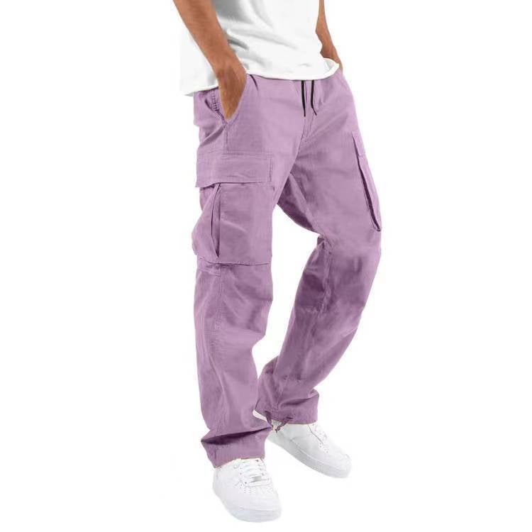 2022 Amazon summer new mens overalls European and American independent station foreign trade drawstring multi-pocket casual pants Violet