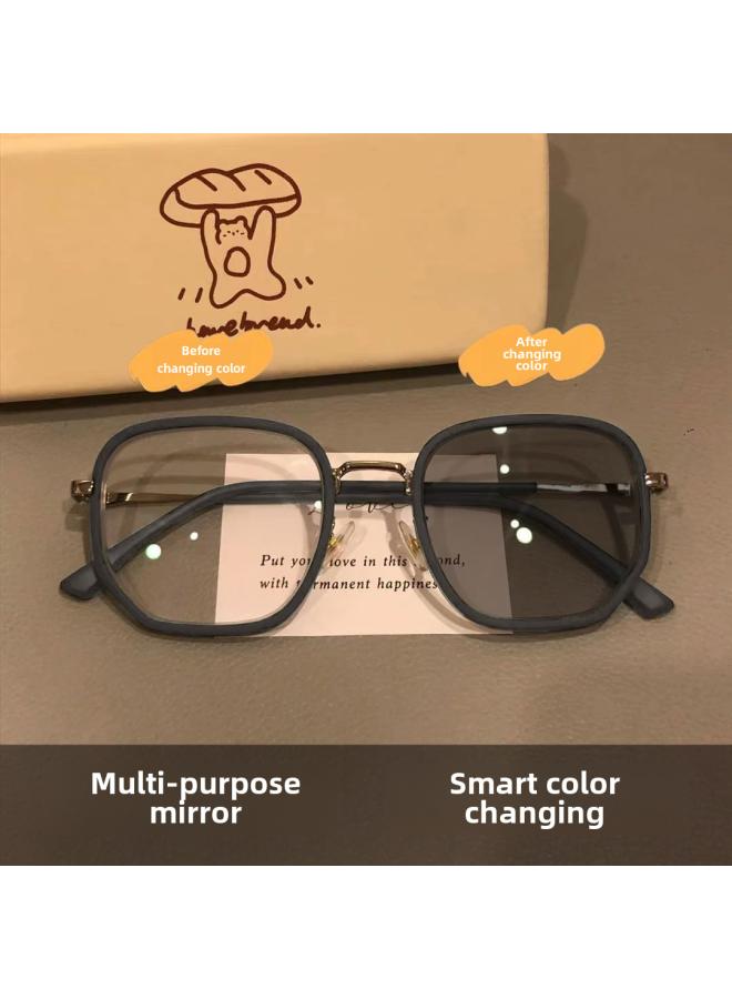 Generic Women's Milk Coffee White Color-changing Myopia Glasses Men's Big Face Automatic Photosensitive Uv-proof Trendy Myopia Glasses Men 
