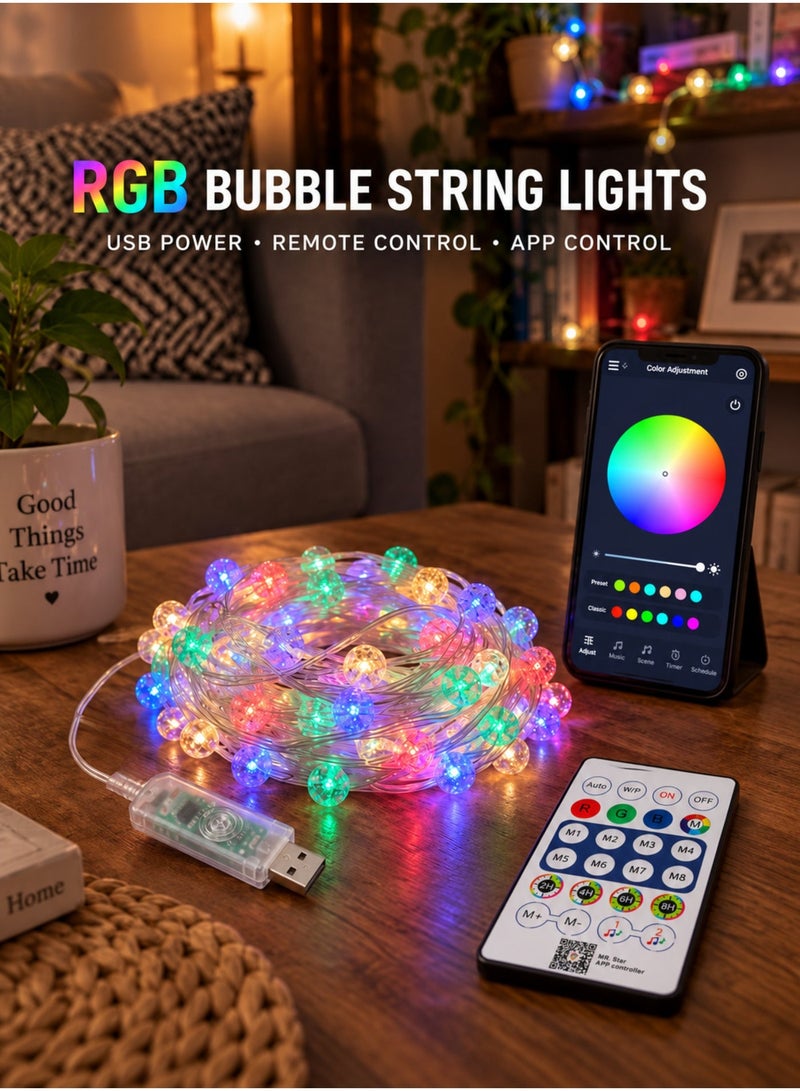 مودي سلسلة مصابيح LED RGB بمنفذ USB من MODI بطول 5 أمتار و50 مصباحًا | تحكم عن بُعد + بلوتوث + تطبيق | متعددة الألوان للاستخدام الداخلي والخارجي، مناسبة لأعياد الميلاد، ورأس السنة، واليوم الوطني، وعيد الفطر، ورمضان، وديوالي - Image 3