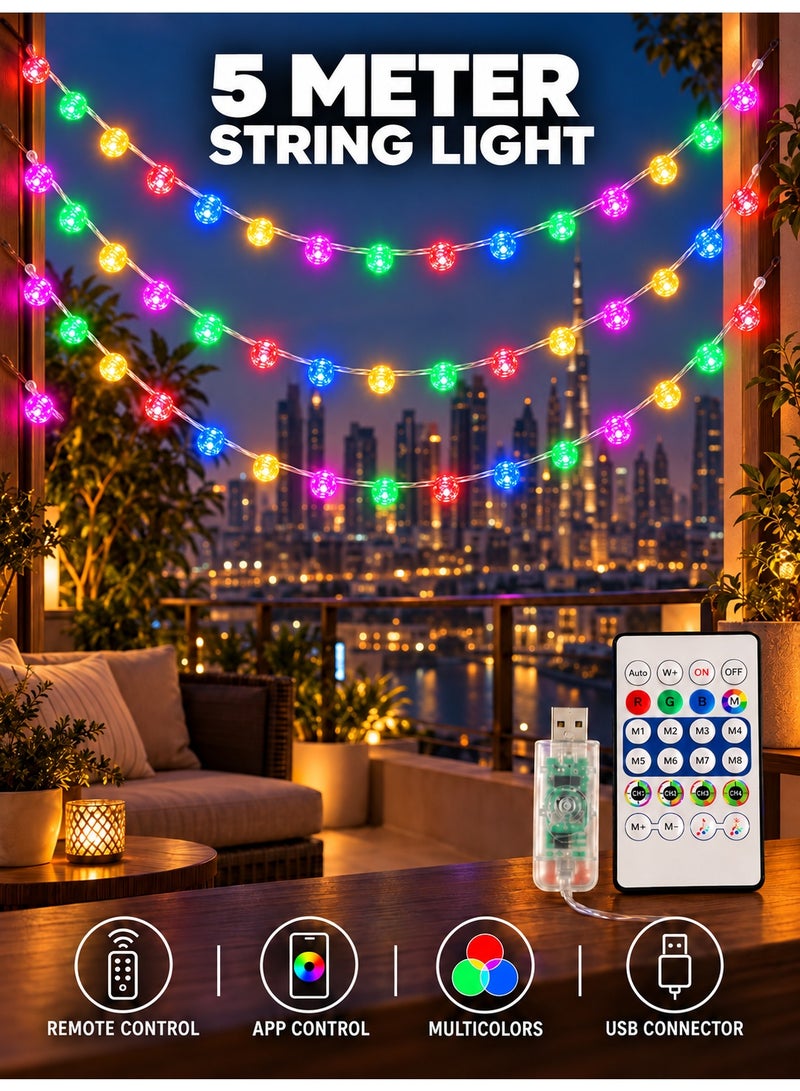 MODI USB LED RGB Bubble String Light 5M 50LED | Remote + Bluetooth + APP Control | Multicolor Indoor Outdoor For Christmas, Newyear, National Day, Eid, Ramadan, Diwali - Image 1