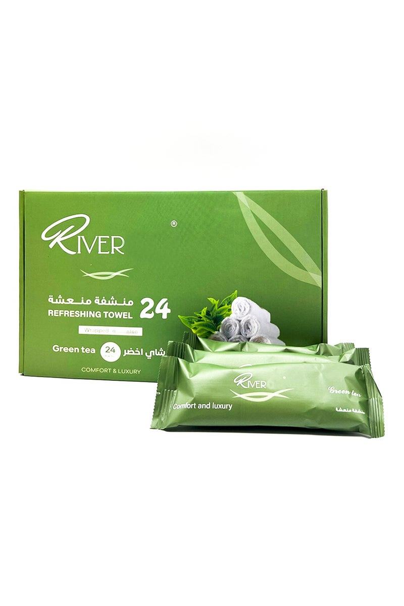 River RIVER ONE Refreshing Towel with GREEN TEA Scent, 24 Pieces, Comfort & Luxury Towel  - Image 1
