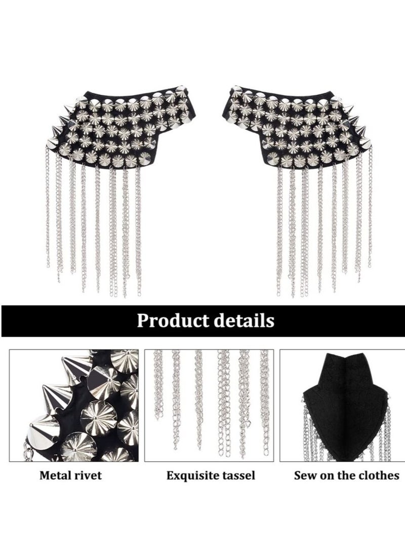 KASTWAVE 1 Pair Rivet Tassel Chain Epaulet Fringe Shoulder Pieces Rivet Shoulder Epaulets Tassel Chain Blazer Uniform Accessories for Women Men - Image 2