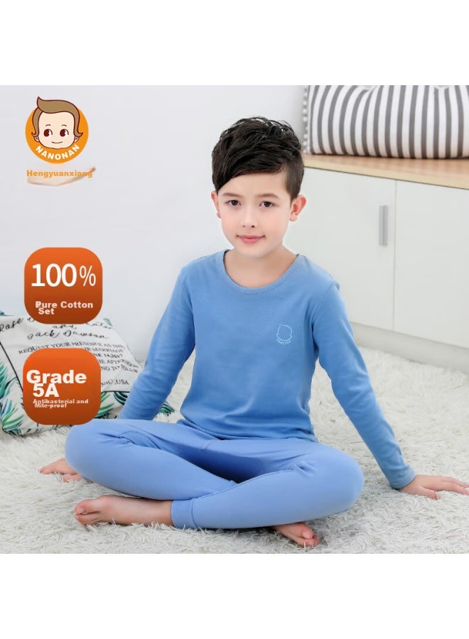 Children'S Pure Cotton Underwear Set, Boys And Girls Autumn Thermal Underwear, Thin Warm Base Layer Pajama Set, All-Cotton Sweater - Image 1