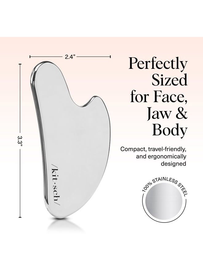 Kitsch Stainless Steel Gua Sha Facial Tools - Guasha Tool for Face, Face Sculpting Tool, Jawline Shaper, Double Chin Reducer, Body Gua Sha Tools, Lymphatic Drainage Massager, Facial Skin Care - Silver - Image 5
