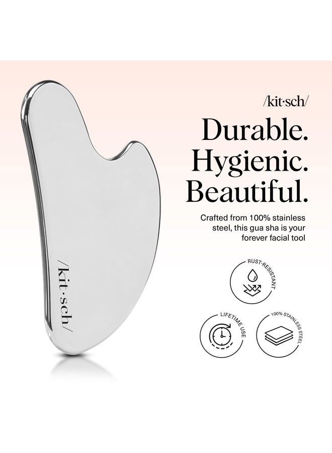Kitsch Stainless Steel Gua Sha Facial Tools - Guasha Tool for Face, Face Sculpting Tool, Jawline Shaper, Double Chin Reducer, Body Gua Sha Tools, Lymphatic Drainage Massager, Facial Skin Care - Silver - Image 2