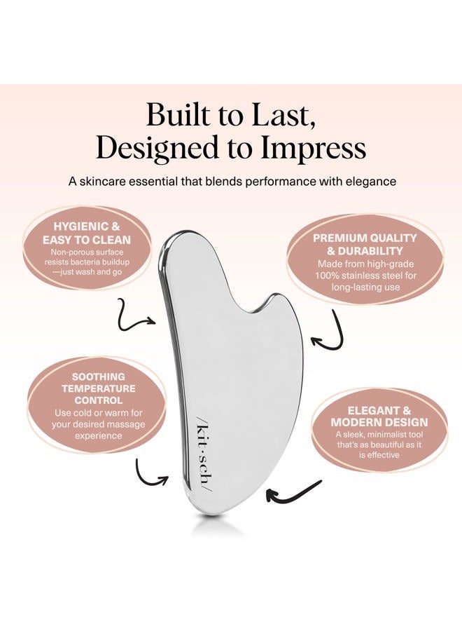 Kitsch Stainless Steel Gua Sha Facial Tools - Guasha Tool for Face, Face Sculpting Tool, Jawline Shaper, Double Chin Reducer, Body Gua Sha Tools, Lymphatic Drainage Massager, Facial Skin Care - Silver - Image 4