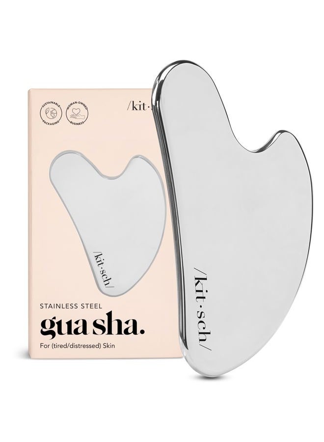 Kitsch Stainless Steel Gua Sha Facial Tools - Guasha Tool for Face, Face Sculpting Tool, Jawline Shaper, Double Chin Reducer, Body Gua Sha Tools, Lymphatic Drainage Massager, Facial Skin Care - Silver - Image 1