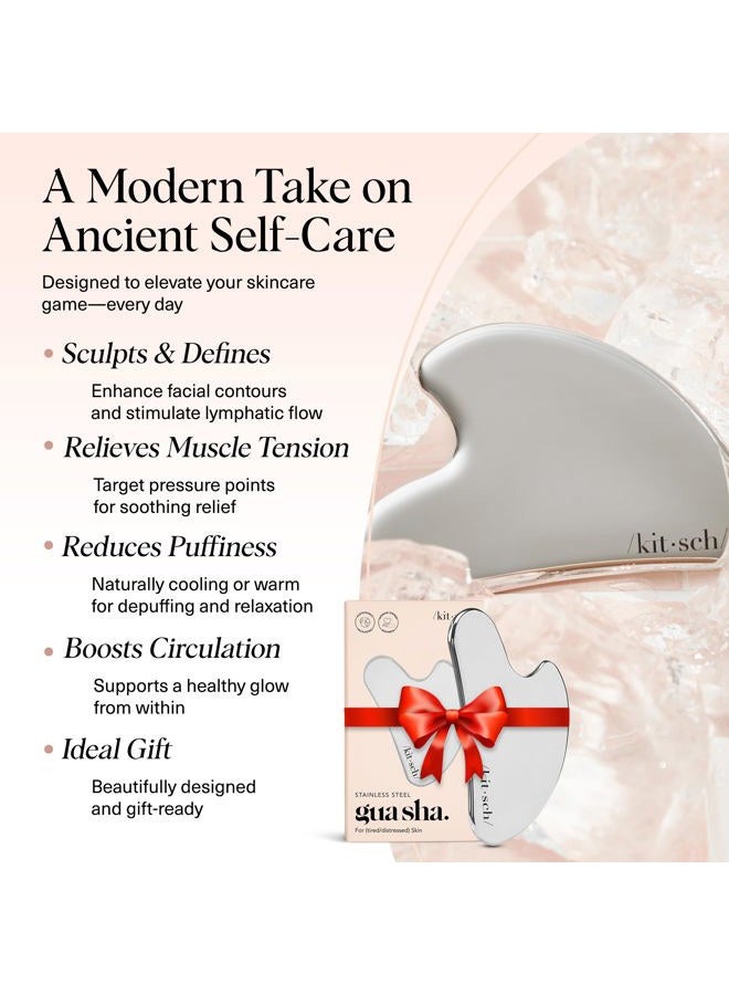 Kitsch Stainless Steel Gua Sha Facial Tools - Guasha Tool for Face, Face Sculpting Tool, Jawline Shaper, Double Chin Reducer, Body Gua Sha Tools, Lymphatic Drainage Massager, Facial Skin Care - Silver - Image 3