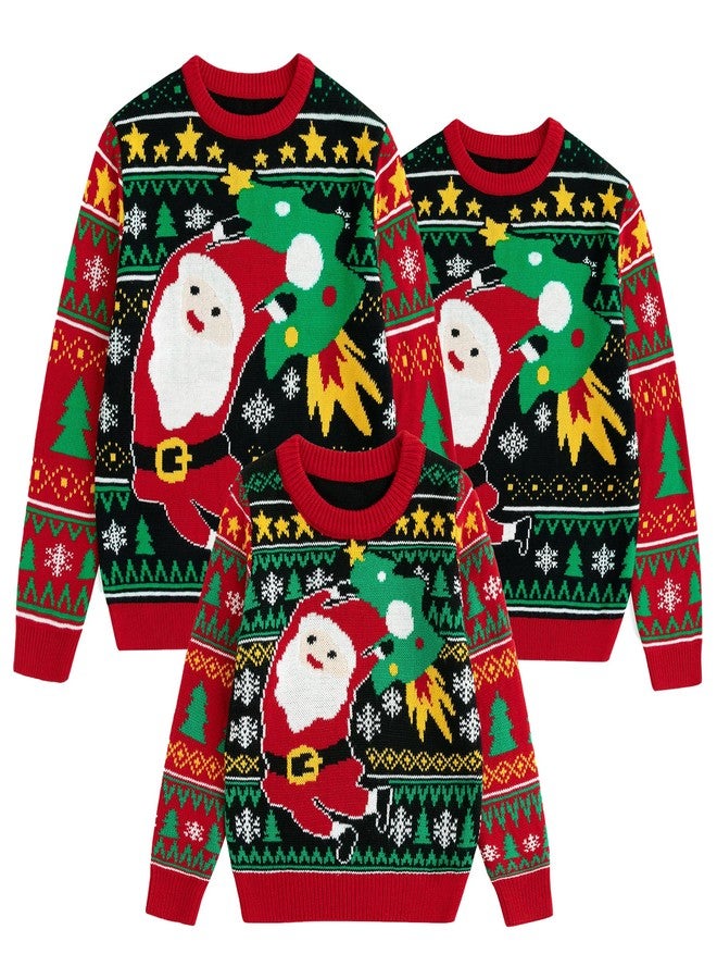 Curipeer Family Matching Ugly Christmas Sweater Santa Christams Knitted Pullover Sweater for Family Holiday Party A-Black - Image 1