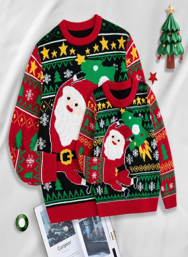 Curipeer Family Matching Ugly Christmas Sweater Santa Christams Knitted Pullover Sweater for Family Holiday Party A-Black - Image 2