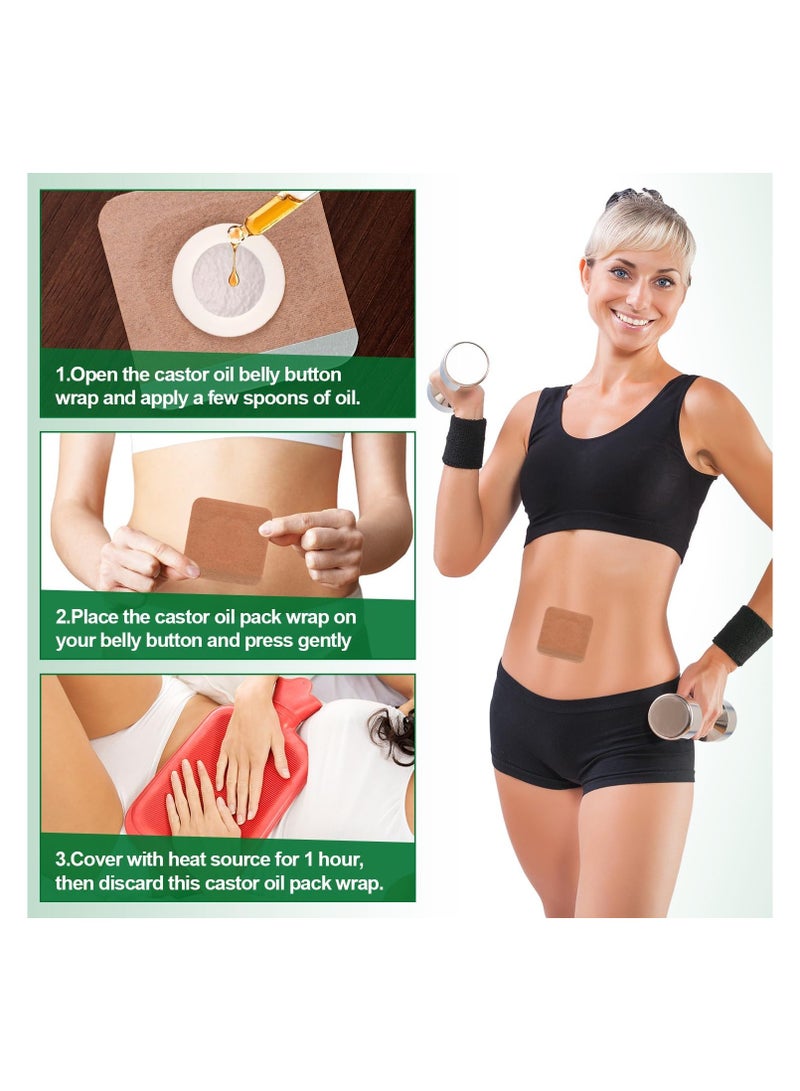 Generic 50Pcs Disposable Castor Oil Pack Wrap Belly Button Pads, No Washing Self Adhesive with High Absorbent Cotton Castor Oil Packs Wrap Patch Pads, Anti-Seepage Disposable Castor Oil Pack Wrap Belly Button  - Image 5