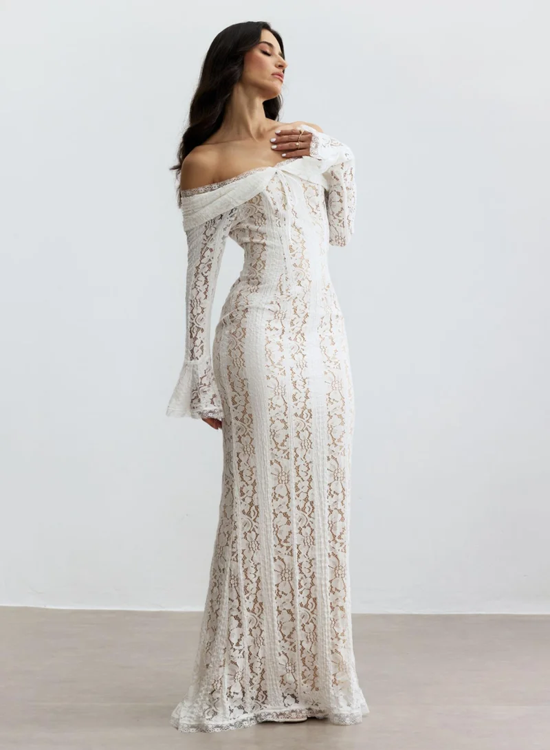 Sunfere  Emily Off Shoulder Lace Maxi Dress for Women | Best Price UAE