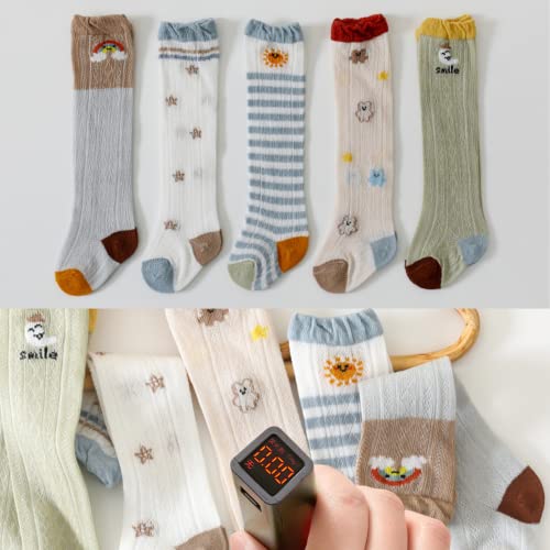 GUCHIGU Unisex Baby Knee-High Socks Toddlers Breathable Cute Print Sock Anti-Mosquito Knit 3 Pair Cotton Ankle Length Ankle Socks For Little Kids Boys Girls (Multicolor B-D-E, 6-36 Months, Pack Of 3) - Image 2