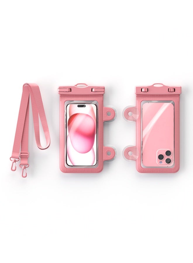Double Suction Cup Waterproof Phone Case Touchable Screen Transparent Mobile Phone Waterproof Bag Full View Thick Strap,2 Pack Phone Dry Bags Pvc Universal Diving Phone Bag For Outdoor Travel(YS22 pink)