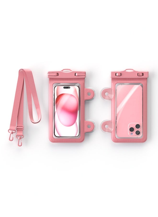 JCB CHIC Double Suction Cup Waterproof Phone Case Touchable Screen Transparent Mobile Phone Waterproof Bag Full View Thick Strap,2 Pack Phone Dry Bags Pvc Universal Diving Phone Bag For Outdoor Travel(YS22 pink)  - Image 1
