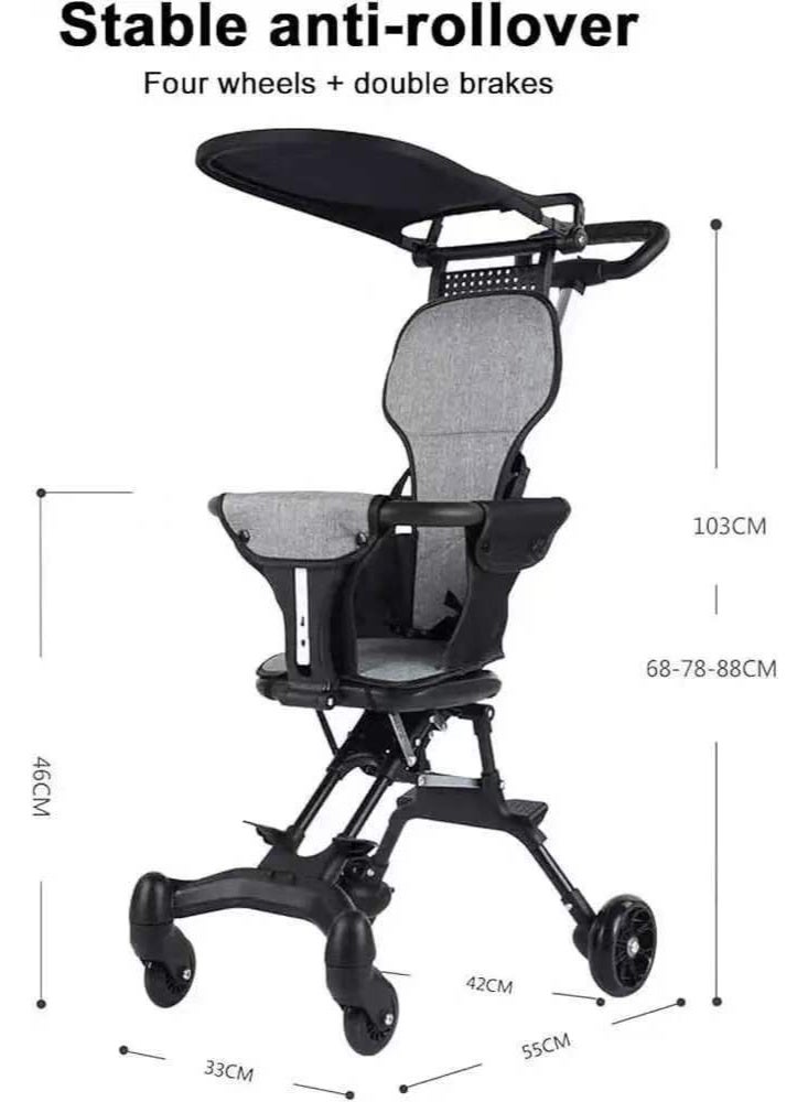 CityRiya-Long Reversible Baby Stroller, Lightweight 3.5kg Toddler Stroller, Travel Baby Stroller with One-Hand Fold, Airplane Stroller Two-Way Push, Portable Kids Stroller with Sunshine Canopy, Seat Pad, 0-36 Months - Image 5