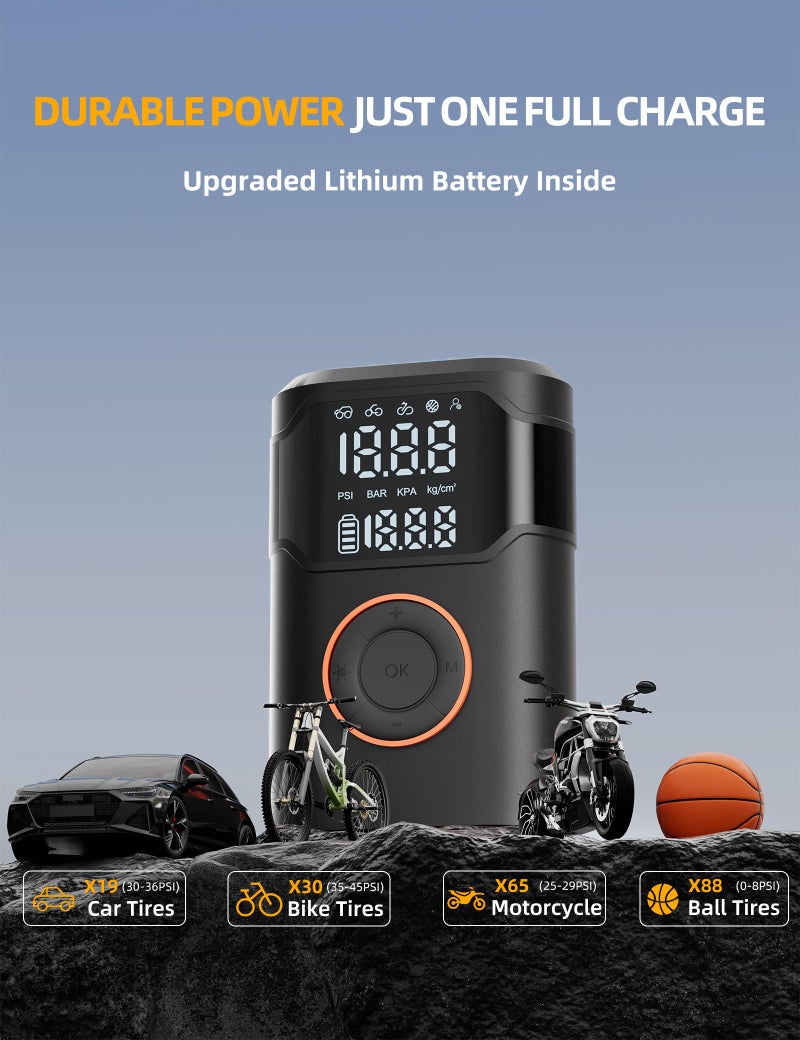 UZNY Tire Inflator Portable Air Compressor-150Psi Tire Air Pump  5X Faster With Digital Gauge  Auto-Off & Led Light  Air Pump For Car Tires  Motorcycle  Bike  Balls & More  Stocking Stuffers Gifts For Men - Image 3