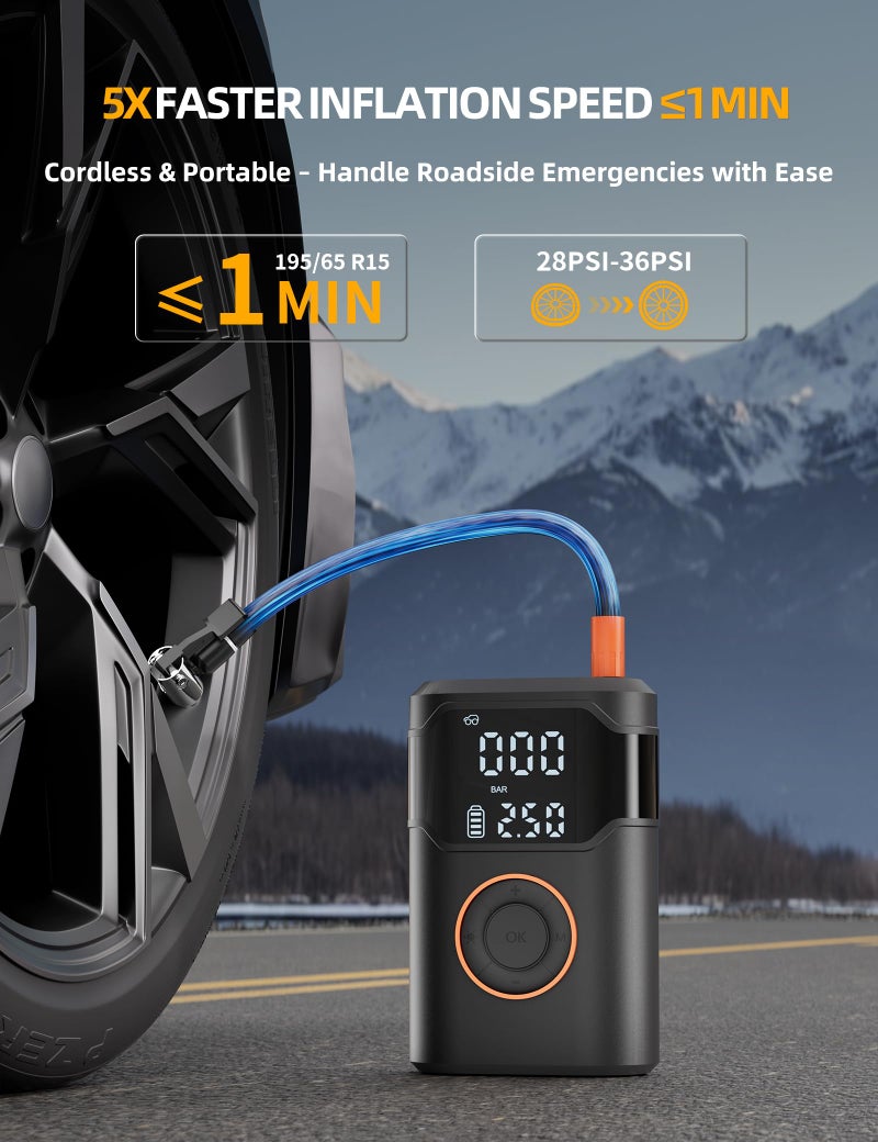 UZNY Tire Inflator Portable Air Compressor-150Psi Tire Air Pump  5X Faster With Digital Gauge  Auto-Off & Led Light  Air Pump For Car Tires  Motorcycle  Bike  Balls & More  Stocking Stuffers Gifts For Men - Image 2
