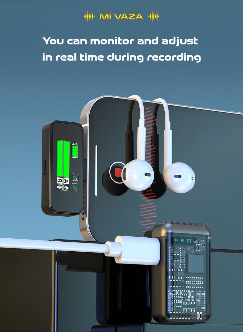 Mi VAZA Wireless Lavalier Microphone - Mini Portable Microphone Set with Charging Case, Magnetic Clip - Hi-Fi Sound - One-click Noise Reduction - 50M Range - For Video Recording, Vlog, TikTok - For Android, iPhone, Windows, Mobile Phone, Computer, Camera,  Tablet, Laptop - Image 5