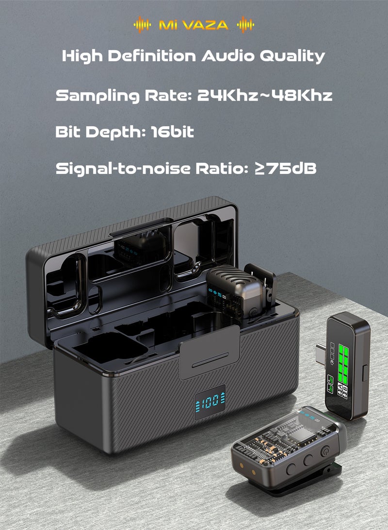 Mi VAZA Wireless Lavalier Microphone - Mini Portable Microphone Set with Charging Case, Magnetic Clip - Hi-Fi Sound - One-click Noise Reduction - 50M Range - For Video Recording, Vlog, TikTok - For Android, iPhone, Windows, Mobile Phone, Computer, Camera,  Tablet, Laptop - Image 3