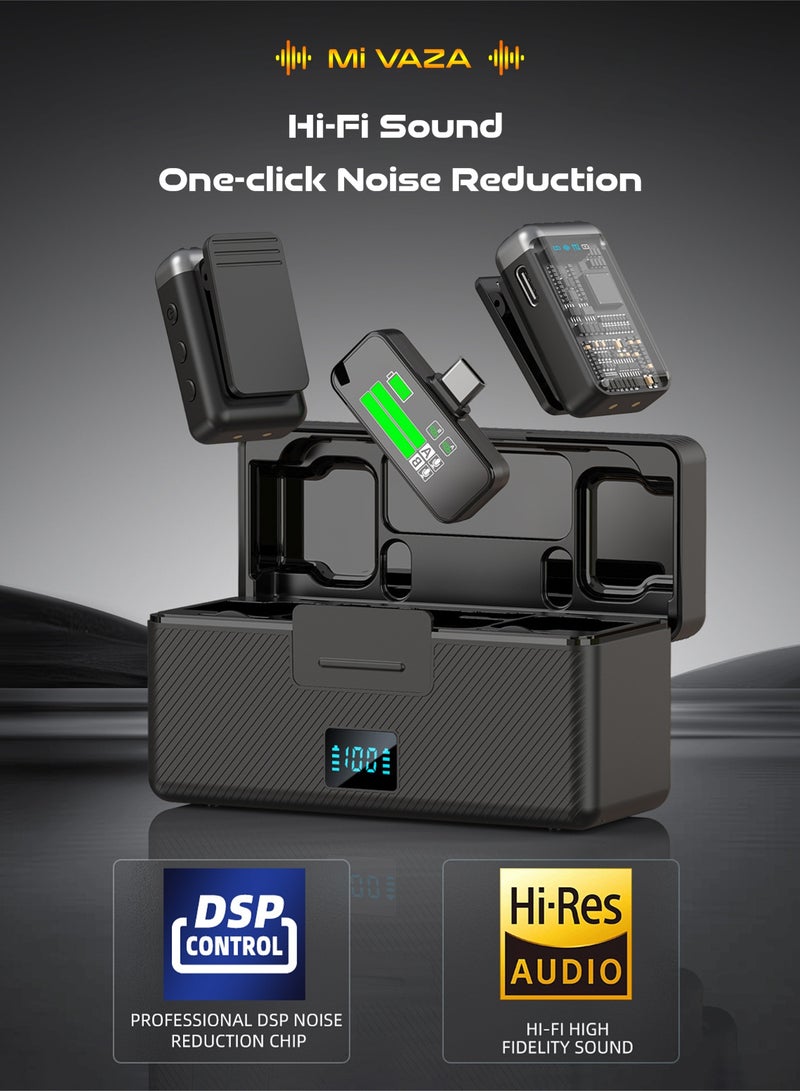 Mi VAZA Wireless Lavalier Microphone - Mini Portable Microphone Set with Charging Case, Magnetic Clip - Hi-Fi Sound - One-click Noise Reduction - 50M Range - For Video Recording, Vlog, TikTok - For Android, iPhone, Windows, Mobile Phone, Computer, Camera,  Tablet, Laptop - Image 2