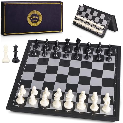 AMEROUS 10 Inches Magnetic Travel Chess Set with Folding Chess Board 2 Extra Queens Instructions for Beginner Kids and Adults - Image 1