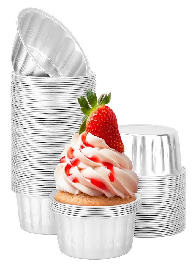 Beasea Aluminum Ramekins 8oz 100 Pack, Disposable Ramekins Foil Cups Baking 3.9" Ramekin Cup Cupcake Aluminum Mini Baking Cups for Party - Silver - Image 1