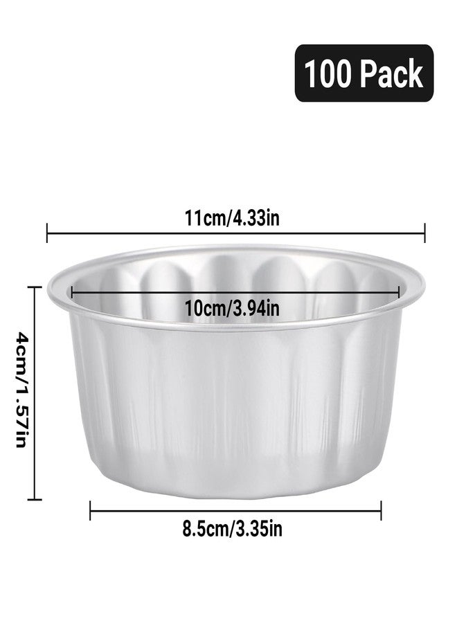 Beasea Aluminum Ramekins 8oz 100 Pack, Disposable Ramekins Foil Cups Baking 3.9" Ramekin Cup Cupcake Aluminum Mini Baking Cups for Party - Silver - Image 2