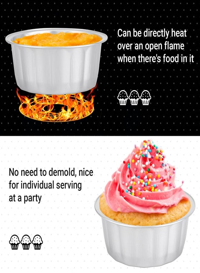Beasea Aluminum Ramekins 8oz 100 Pack, Disposable Ramekins Foil Cups Baking 3.9" Ramekin Cup Cupcake Aluminum Mini Baking Cups for Party - Silver - Image 4
