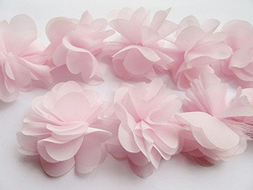 YYCRAFT 4.5 Yards 2.5" 3D Chiffon Flower Lace Trims Bridal Bouquets Cluster Flower DIY Sewing(Baby Pink) - Image 1