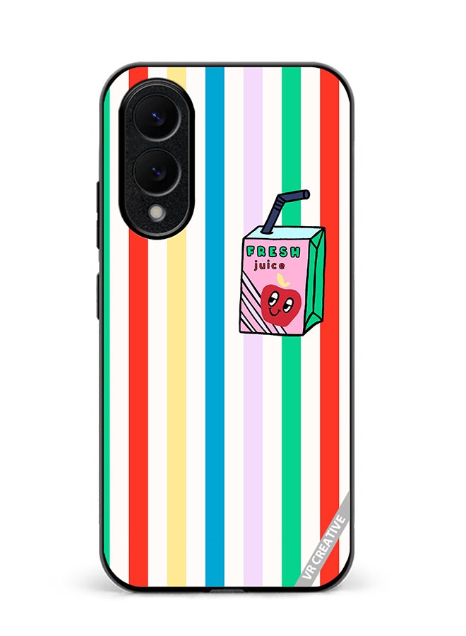 VR CREATIVE Protective Case Cover For Samsung Galaxy S25 Edge Summer Stripe Fresh Juice Apple Fruit Design Multicolour