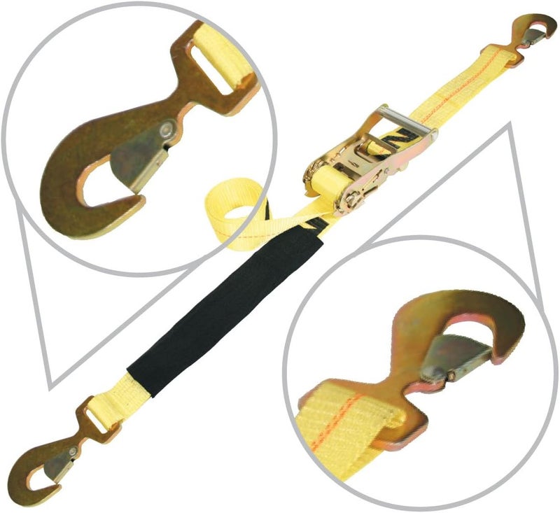 VULCAN Car Tie Down with Flat Snap Hook Ratchet - Snap Hook - 72 Inch - 3,300 Pound Safe Working Load - Image 2