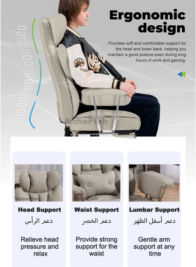 AnneFish Ergonomic Office Chair with Footrest Large Executive Cloud Swivel Desk Chair High Back Height Adjustable Reclining Chair Home Office Comfortable Cat-Scratch-Resistant Leather Computer Gaming Chair Spring Seat Silent Wheels - Image 5
