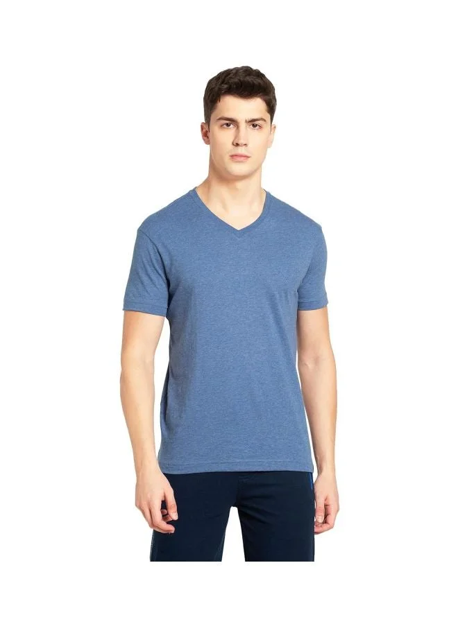 جوكي تي شيرت رجالي جوكي برقبة على شكل حرف  وأكمام نصفية من القطن الفاخر السادة