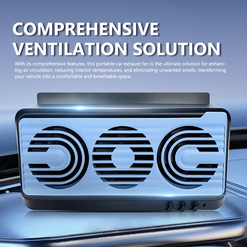 3-Fan Car Exhaust Fan USB & Solar Powered Air Circulation Fan Ventilator Silent Air Vent Cooler Automotive Radiator Cooling Fan with Independent Switch - Image 3