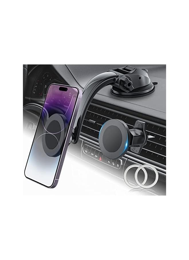 erorex Magnetic Phone Holder, [Super Stable Suction Cup & Vent Clip] Car Cell Phone Mount for Dashboard Windshield Air Vent Handsfree Stand for iPhone 14 Pro Max 13 12 Mini, All Phones  - Image 1