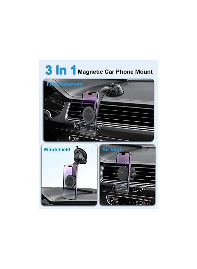erorex Magnetic Phone Holder, [Super Stable Suction Cup & Vent Clip] Car Cell Phone Mount for Dashboard Windshield Air Vent Handsfree Stand for iPhone 14 Pro Max 13 12 Mini, All Phones  - Image 2