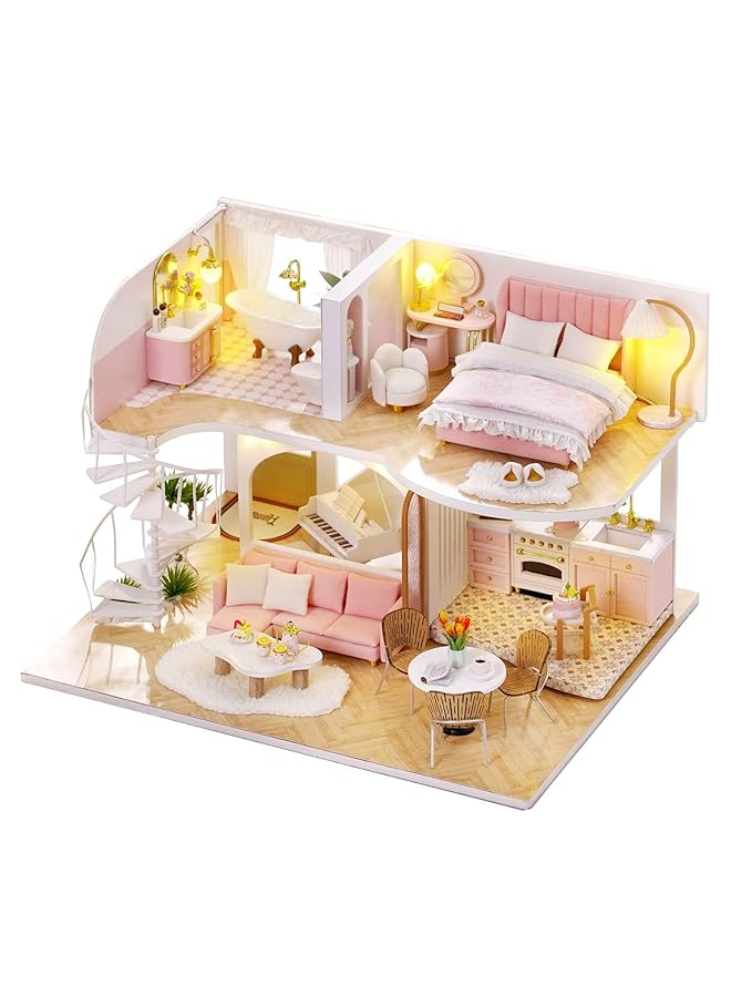 KASTWAVE Diy Miniature Dollhouse Kit With Furniture 1:24 Scale Creative Room Mini Wooden Doll House Accessories Plus Dust Proof & Music Movement For Kids Teens Adults(Whisper In The Morning) - Image 1