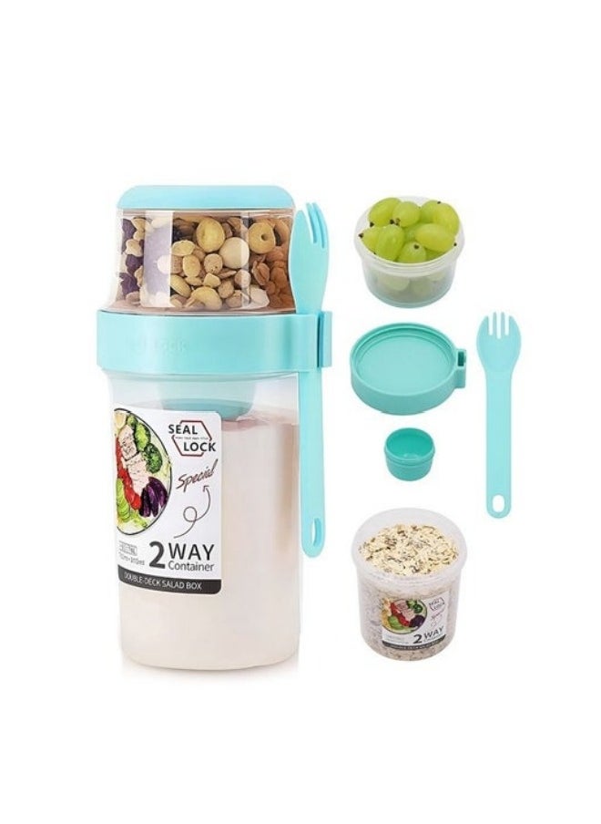 MIXDE Overnight Oats Container,2-Tier Salad Container With Lid And Spoon,Overnight Oats Jars With Measurement Marks And Dip Box  - Image 1