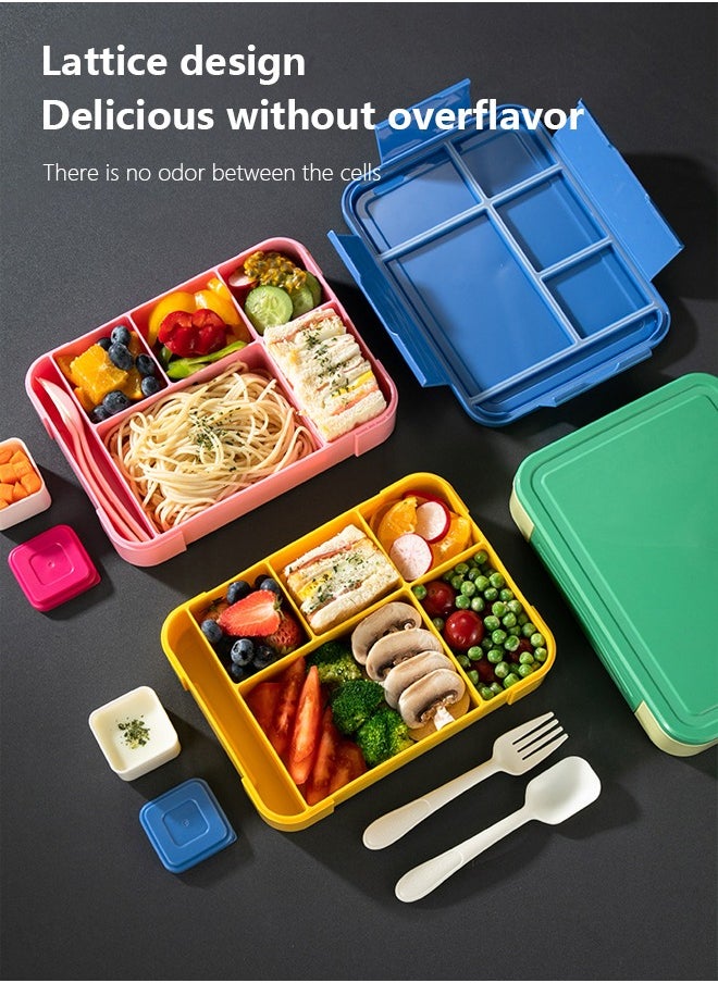 Occuwzz Lunch Box - A Lunch Box for Adults and Children, Featuring 4 Compartments with Fork, Spoon and Sauce Container. Microwavable, Ideal for Work, School, and Picnics. 23x17x4.8cm (Blue and Yellow)  - Image 5