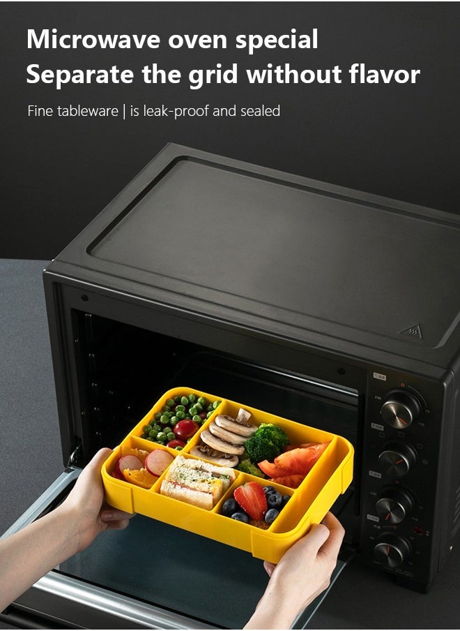 Occuwzz Lunch Box - A Lunch Box for Adults and Children, Featuring 4 Compartments with Fork, Spoon and Sauce Container. Microwavable, Ideal for Work, School, and Picnics. 23x17x4.8cm (Blue and Yellow)  - Image 2