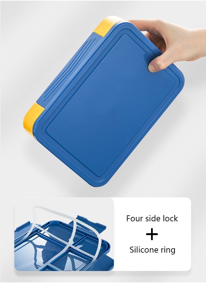 Occuwzz Lunch Box - A Lunch Box for Adults and Children, Featuring 4 Compartments with Fork, Spoon and Sauce Container. Microwavable, Ideal for Work, School, and Picnics. 23x17x4.8cm (Blue and Yellow)  - Image 4