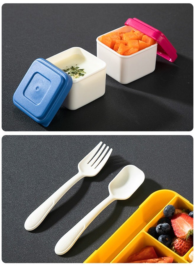 Occuwzz Lunch Box - A Lunch Box for Adults and Children, Featuring 4 Compartments with Fork, Spoon and Sauce Container. Microwavable, Ideal for Work, School, and Picnics. 23x17x4.8cm (Blue and Yellow)  - Image 3