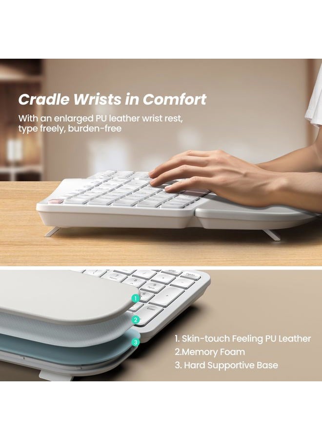 Nulea Wireless Ergonomic Keyboard, Split Keyboard with Cushioned Wrist Rest, Bluetooth and USB Connectivity, USB-C Rechargeable, Compatible with Windows Mac White Pink - Image 4