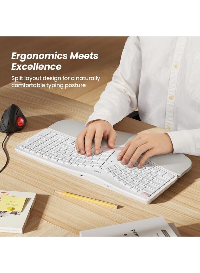 Nulea Wireless Ergonomic Keyboard, Split Keyboard with Cushioned Wrist Rest, Bluetooth and USB Connectivity, USB-C Rechargeable, Compatible with Windows Mac White Pink - Image 2