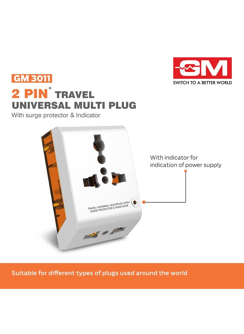 GM GM 3011 2 Pin Travel Universal MultiPlug with Surge Protector Indicator  - Image 2